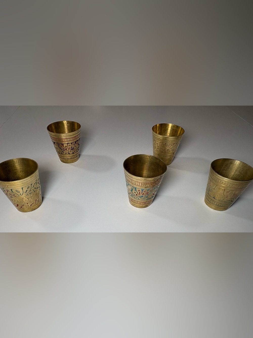 5 Vintage Etched Brass  Tumblers - Decorative Floral Motif - Picture 6 of 6